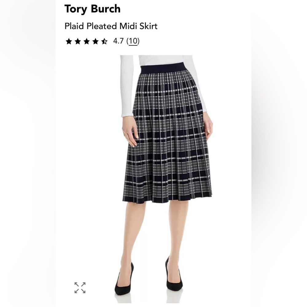 Tory Burch Navy and White Checkered plaid Midi Skirt sz S